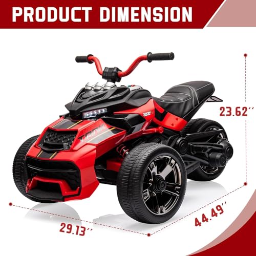 Hetoy Kids Electric Ride on Truck Car Remote Control, 7MPH, 2 Speeds, 2x55W Motor, LED Lights, Music, USB & EVA Tires, 12V 3 Wheel Battery Powered Toy Vehicle for Toddlers, Gift for Boy Girl