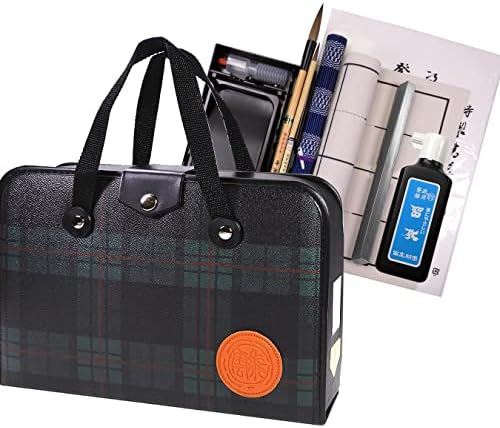 Amazon | 高級書道セット S-1 ハードケース（緑・チェック柄） 2本組 