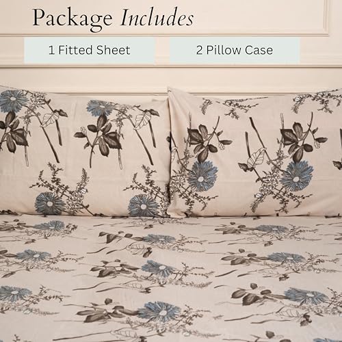 Image of Amazon Brand - Umi Cotton Fitted Bedsheet, Queen Size 78x60 Inches, Elastic Fit Bed Sheet, 10 Inch Deep Pocket, Soft Breathable Bedding, Durable Easy Care, with Pillow Cover-Delicate Wildflower