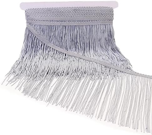 GXTIZAS Silver Fringe Trim 5 Yards Fringe Tassel Trim Chainette Sewing Lace Trim for DIY Crafts Clothes Home Party Decoration