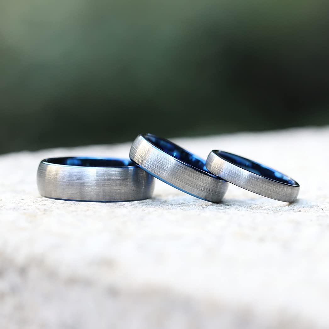 SHINYSO 4mm 6mm 8mm Tungsten Carbide Rings Dome Blue/Black Matte Engagement Wedding Band for Men Women Comfort Fit Size 4-13 - Image 3