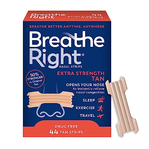 Breathe Right Nasal Strips Extra Strength Tan Nose Strips Drug-Free Nasal Congestion Relief for Better Breathing Help Relieve Snoring Caused by Colds & Allergies Deviated Septum 44ct
