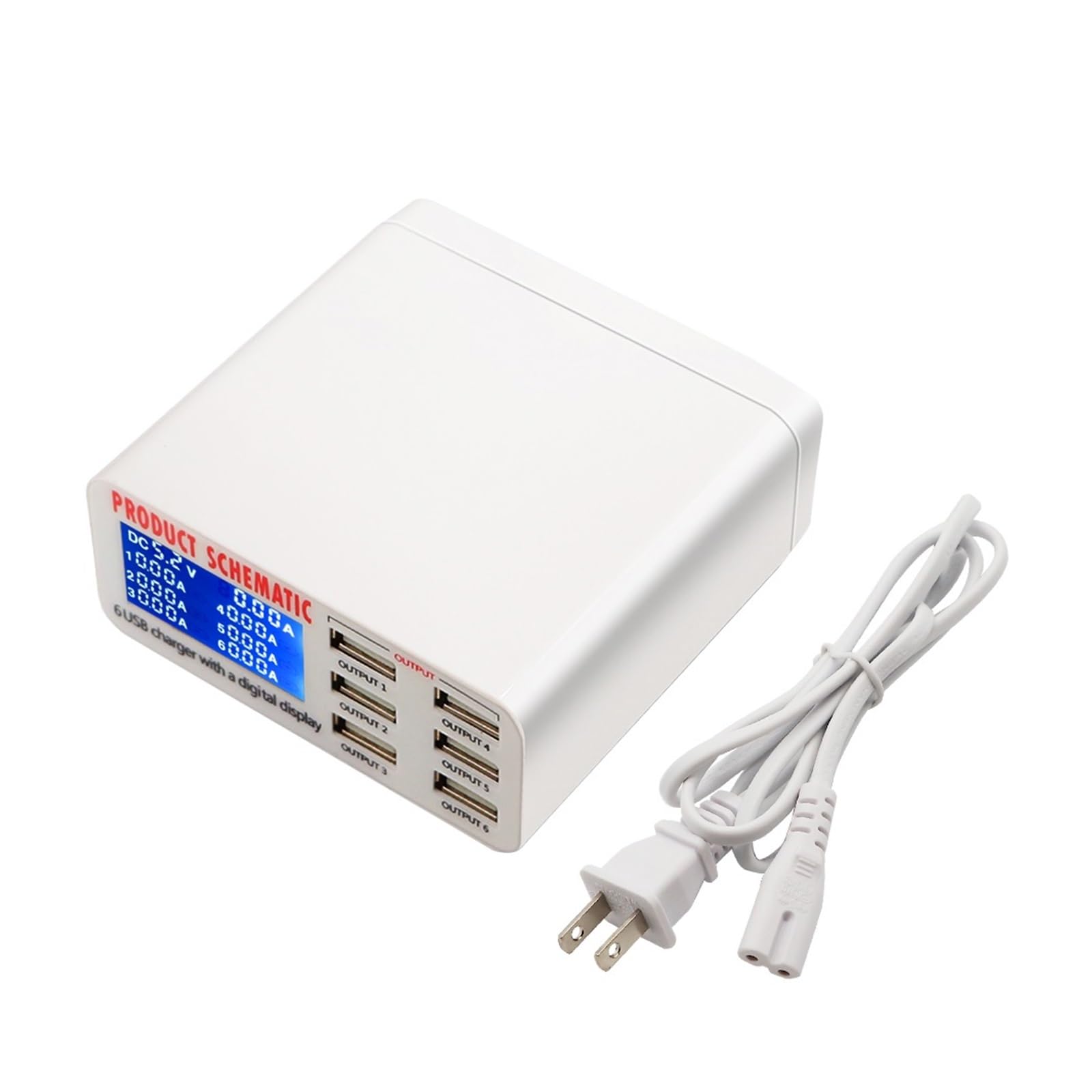 Caricatore USB, 6 Porte USB Caricatore A Ricarica Rapida Display LED Stazione Di Ricarica USB Multipla Dock Ricarica Universale For Telefono Cellulare, supporta più ricariche rapide(40W-896,Plug)