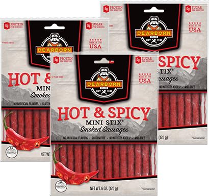 Dearborn Brand Hot & Spicy Mini Sticks (6oz Bags, 3-Pack) : Bite-Sized Blazin' Beef Snacks for On-the-Go Flavor Adventures!