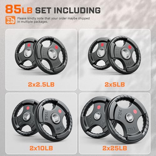 XDDIAS Rubber Weight Plates for Barbell, 2-Inch Olympic Grip Plate for Strength Training, Weightlifting and Bodybuilding in Home & Gym, Solid Cast Iron Weight Plates Pair and Sets - Image 3