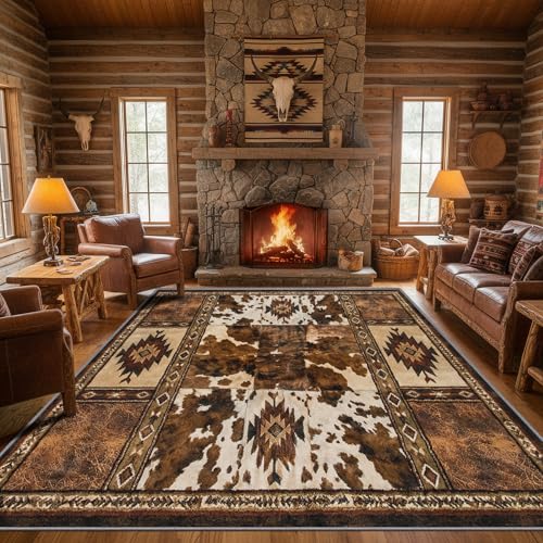 Tapete decorativo estampado vaquero 7x9 ft beige marrón miniatura 4