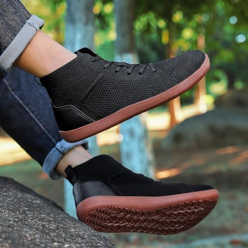 XENTORD Men's Minimalist Barefoot Shoes - Knit Lace-Up High Top Boots with Wide Toe Box Zero Drop Sole for Outdoor Driving & Walking | Lightweight Comfortable & Anti-Slip 7