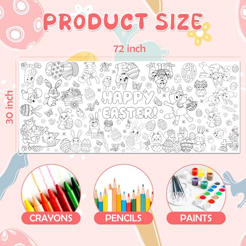 Image of Easter Giant Coloring Tablecloth,Easter Crafts for Kids - 72x30 Inches, Paper Coloring Banner Games Activities Gifts Party Decorations