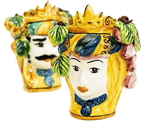 Cabezas de moro de cerámica siciliana de Caltagirone adornos hechos a mano 15 cm 6