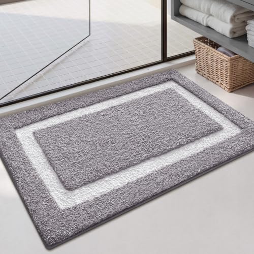 Image of Color&Geometry Gray Bathroom Rugs 36x24, Extra Soft Absorbent Microfiber Bath Rugs, Non-Slip Bathroom mat, Washable Plush Bath Mats for Bathroom, Shower, Bathtub, Laundry, Light Grey White