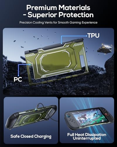 Image of FASTSNAIL Switch 2 Protective Case, Protective Cover with Dockable TPU Middle Frame, Detachable Ergonomic Non-Slip Grips for Joycon 2, Comfortable Handheld Shell Case for Switch 2 Accessories - Green
