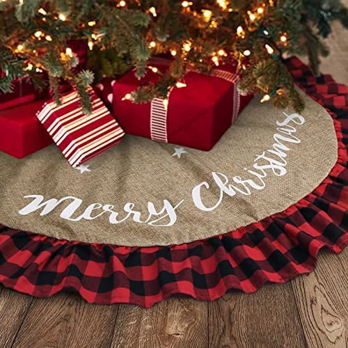 MYSEXY Posture Corrector Back Brace Large Tree Collar with Ruffled Buffalo Plaid Trim, Country Rustic Indoor Xmas Decorations