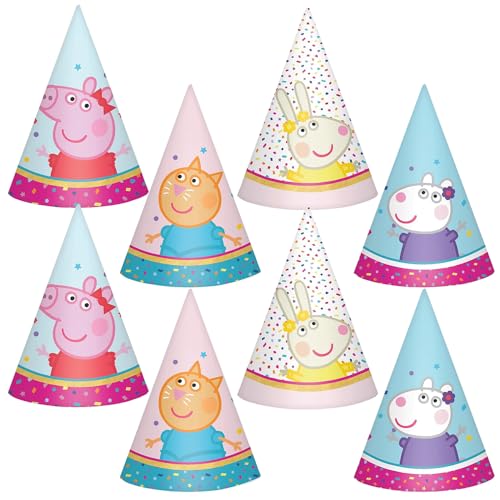 Mini sombreros de fiesta festivos, 3.65 pulgadas (paquete de 8), adorable tema de fiesta de té Peppa, perfecto para celebraciones de cumpleaños de niños