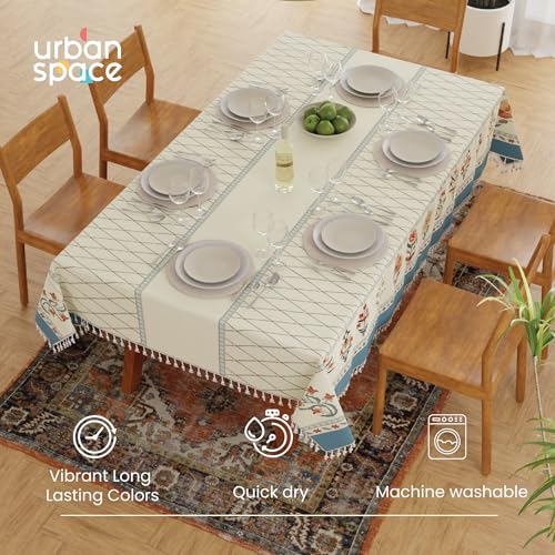 Image of Urban Space Sicilia Table Linen Collection - Premium Water & Stain Resistant Dining Table Cover for 6 Seater, Anti Skid Table Cloth for Six Seater Table, 1 Piece (Wisteria Off White, 52 x 92 Inches)