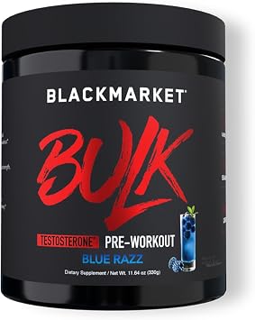 BLACKMARKET Bulk Pre Workout - Preworkout Energy Drink for Men 30 Servings - Pre-Workout Drink Powder with Creatine Blue Razz