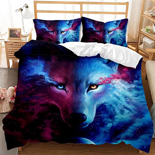 DJDEA Linge De Lit Matériau en Microfibre Ensemble de Literie avec Fermeture éclair Manga Loup 3D Digital Print Parure de Couette ​220 x 240 cm + 2 Taie d'oreiller 50 x 75 cm Cover