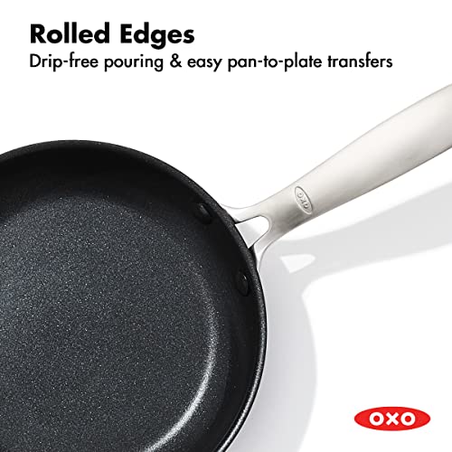 Image of OXO Good Grips Pro 11 inch Frying Pan Skillet with Lid, 3-Layered German Engineered Nonstick Coating, Dishwasher Safe, Oven & Broiler Safe, Stainless Steel Handle, Black