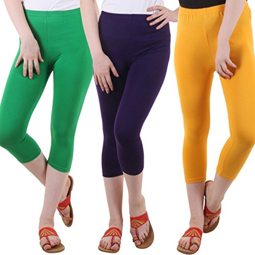 Image of DIAZ Women's Super Combed Cotton Elastane Stretch Slim Fit Printed Capri -Pack of 3