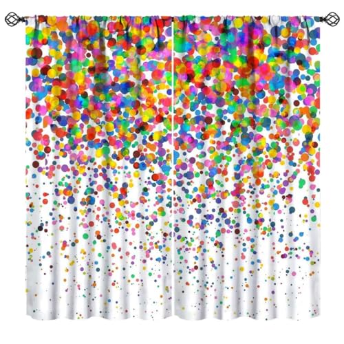JanJCurt Colorful Polka Dot Curtains, Abstract Geometric Confetti Falling Rainbow Geometry Bright Print Window Treatments for Wedding Party Kids Bedroom Living Room, 42x45 Inch (No Blackout)
