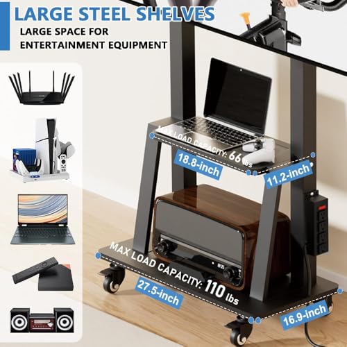 Image of Mobile TV Cart with Power Outlet, Rolling TV Stand on Wheels for 32-75 inch Television, Mobile TV Stand Height Adjustable,15 Adjustable Viewing Angle,Max 130LBS, Vesa max 600x400