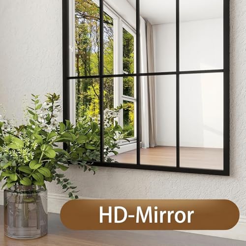 Image of Dewfig Arched Windowpane Floor Mirror, 71 inchx 32 inch Full Length Mirror, Black