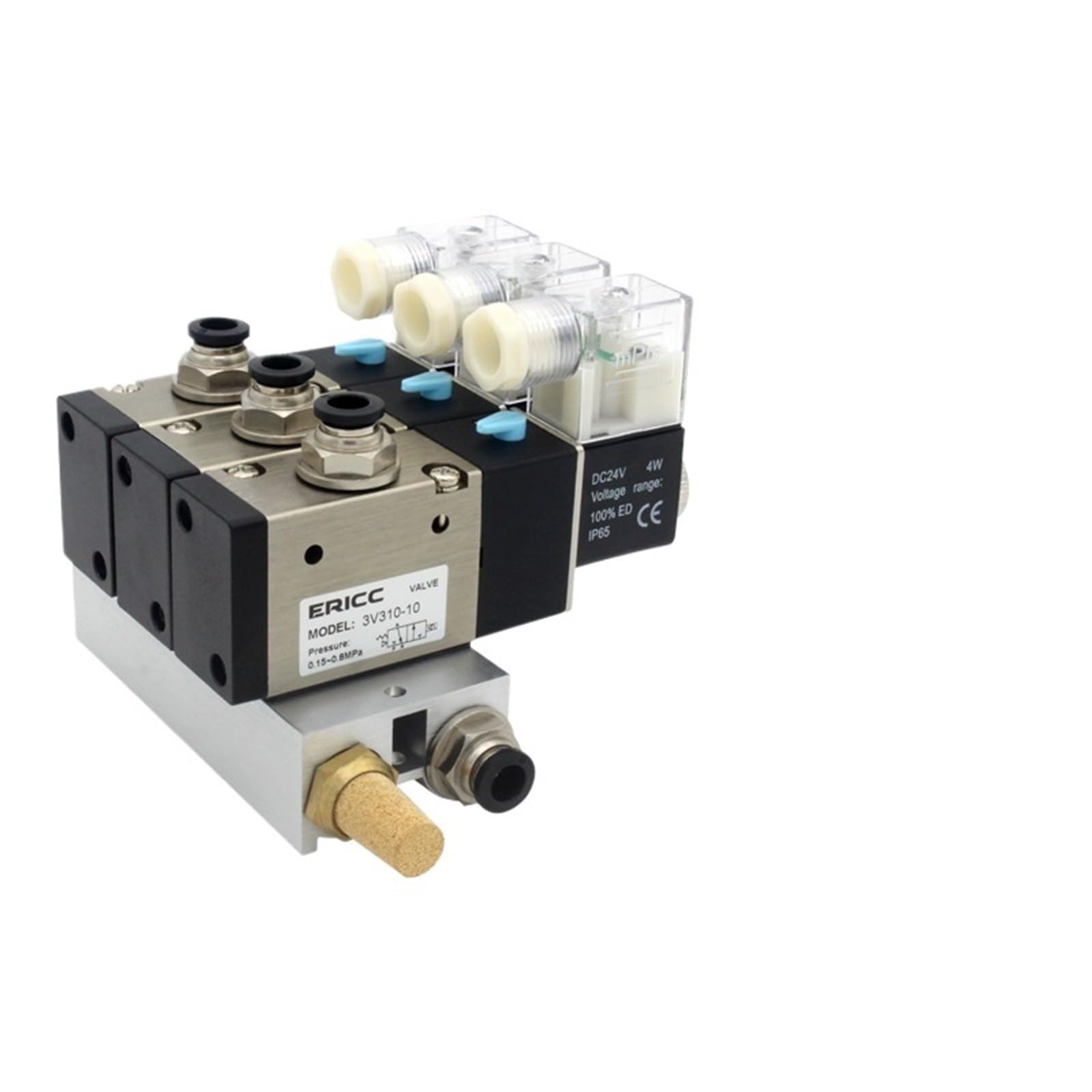 Électrovanne 3 ports 2 positions 6 stations DC12V avec raccord silencieux 12mm
