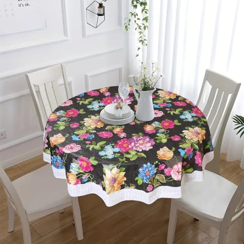 Image of Dakshya Industries PVC Waterproof Round Table Cover for 4 Seater Dining Table | 60 Inch Round Printed Table Cover | Spill Proof, Oil Resistant, Heat Resistant, Wipe Clean