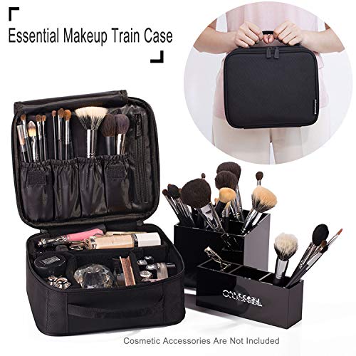 ROWNYEON Makeup Train Case Makeup Bag Organizer Travel Makeup Case Cosmetic Bag Proffessional Portable Storage Bag for Cosmetics Makeup Brushes Gift for Girls Women 9.8'' Mini Black