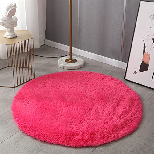 GIBZ Alfombras Shaggy Redondas para Salón Dormitorio Habitación Alfombra Pelo Largo Suave Colorida, Rojo Brillante, 100×100cm