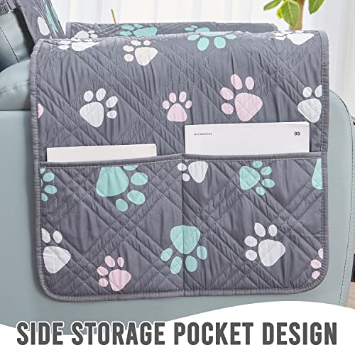 Boctopug Recliner Chair Cover 30 Inches Sofa Slipcover Waterproof Large Recliner Slipcover Reversible Sofa Cover Water Resistant Couch Cover For Dogs Pets (Recliner 30", Grey+Colorful Paw) #TOP4