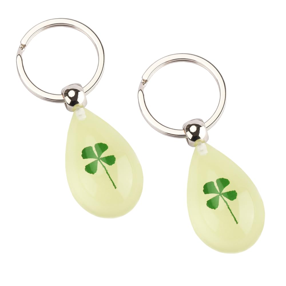 2PCS Four Leaf Clove Glow in the Dark Key ring Long-Lasting Luminous Lucky Keychain St. Patrick's Day Gift to Catch the Luck