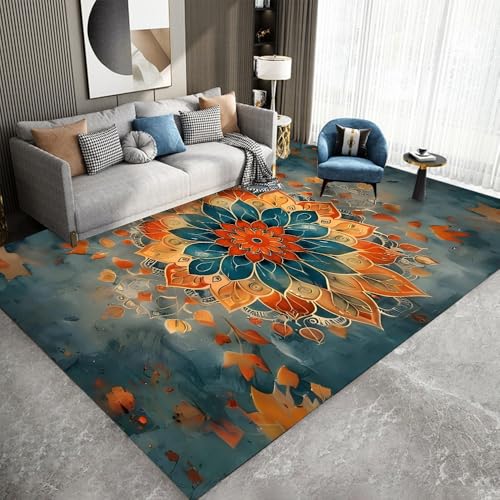 Tapis de sol salon et chambre imprimé mandala abstrait avec envers antidérapant