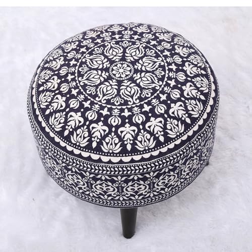 Image of Stool Ottoman Pouffes for Living Room, Kitchen, Home, Office Furniture with Soft Cotton Cushion Mudda Footrest Stool for Chair Sofa Bed Dressing Decor, Manadla Blue (17 Inch Pack of 1)