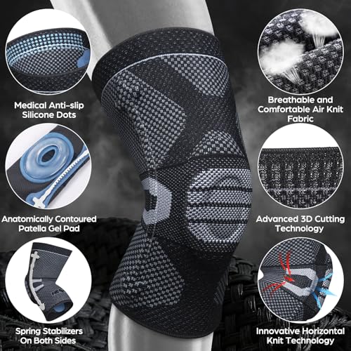 Image of NEENCA Professional Knee Brace for Pain Relief, Medical Knee Compression Sleeve, Upgraded Knee Support with Horizontal Knit Tech for Meniscus Tear, ACL, Arthritis, Joint Pain, Runner, Workout...