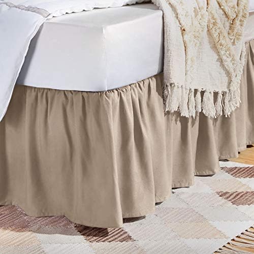 Amazon Basics Ruffled Bed Skirt - Queen, Taupe