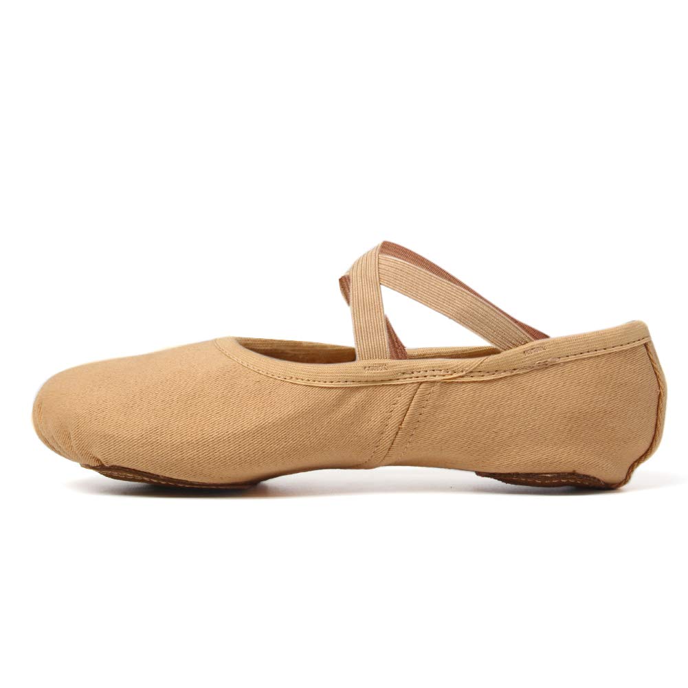 TINRYMX Ballet Shoes for Girls/Toddlers/Kids -Stretch Canvas Ballerinas Dance Yoga Flats, Light Tan,4 M Big Kid
