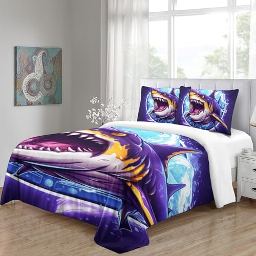 Housse de couette requin microfibre 3 pièces lit 140x200