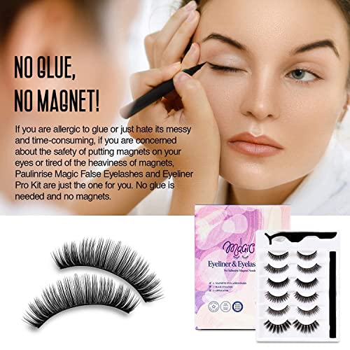 Reusable Adhesive Eyelashes，6 Pairs Self Adhesive Eyelashes, Self Adhesive Eyelashes Reusable Self Sticking, No Glue Eyelashes Black #TOP1