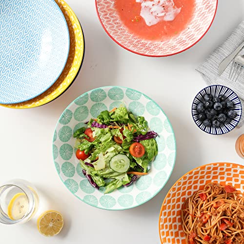 Selamica Ceramic 30Oz Large Pasta Salad Bowls 8 Inch Wide And Shallow Soup Bowls, Stackable, Microwave And Oven Safe, Set Of 6, Assorted Colors #TOP3