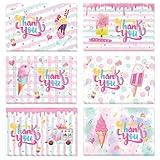 WERNNSAI 24 PCS Ice Cream Thank You Cards - Ice Cream Party Decorations Pink Thank You Cards with Envelopes Stickers for Kids Sprinkles Blank Note Cards for Baby Shower Birthday Party Favors 4'' X 6''