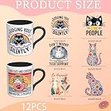 Elewins 12 PCS Funny cat Quotes UV DTF Transfer Decals for Coffee Mugs Water Bottles, Peel-and-Stick Film for Smooth Glass Metal Ceramic Notebook Surfaces Only