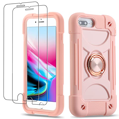 Cookiver for iPhone 8 Plus/7 Plus Case,iPhone 6 Plus case/iPhone 6s Plus Case 5.5 Inch with Ring Stand, with 2 Pack Glass Screen Protector Heavy-Duty Grade Phone Cover (Pink)