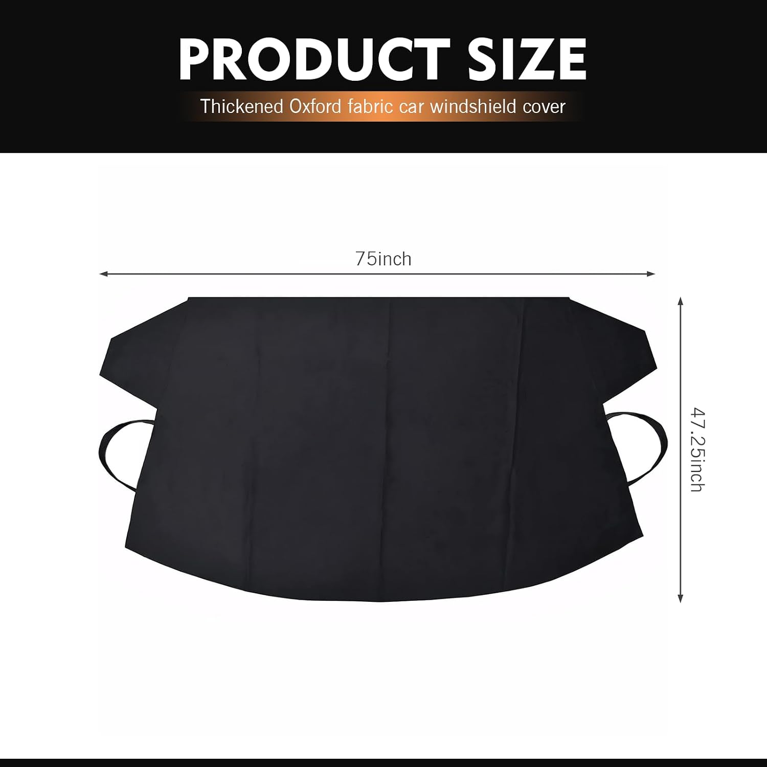Windshield Cover for Ice and Snow, 75" x 47.25" Heavy Duty 600D Oxford Fabric Protector, Windproof Anti-theft Car Windshield Cover, Universal for Cars SUVs Trucks (Black)