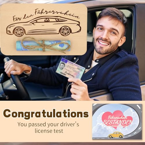 ZESABGE Führerschein Geldgeschenke,Hölzerne Geschenkartikel,Tankgutscheine, ein neues Auto und Tankstellengeschenke eignen sich hervorragend als Überraschungen für Freunde und Familie