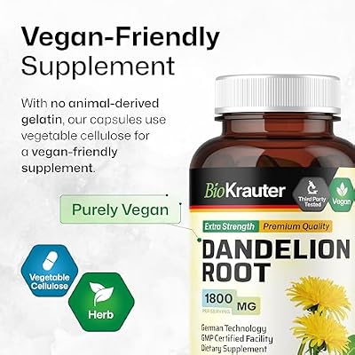BIO KRAUTER Dandelion Root Extract or Liver & Kidney Support - Vegan & Pure Dandelion Root Capsules 1800 mg per Serving Used for Cleanse & Detox - No Fillers, Non-GMO - 33 Days of Supply, 100 Caps