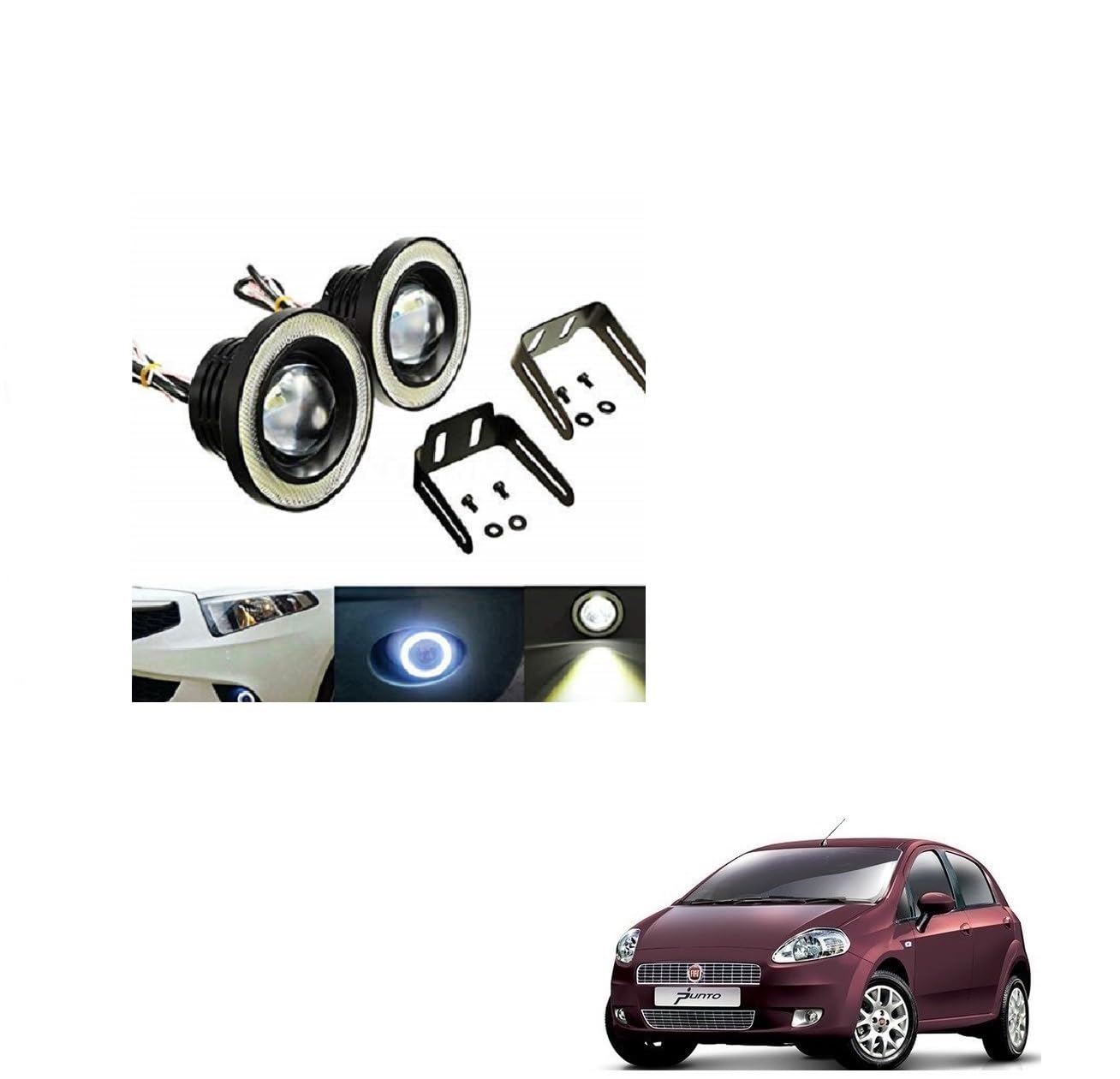 KOZDIKO Car LED Fog Lights 3.5" Led Cob with White Angel Light Eye Ring Set of 2 Pcs For Fiat Punto-image-37