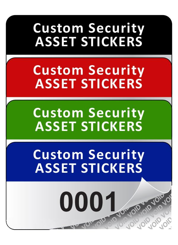 1000 Personalised Custom Security Asset Tag Labels, 50mm x 25mm Permanent Silver Void Polyester Labels