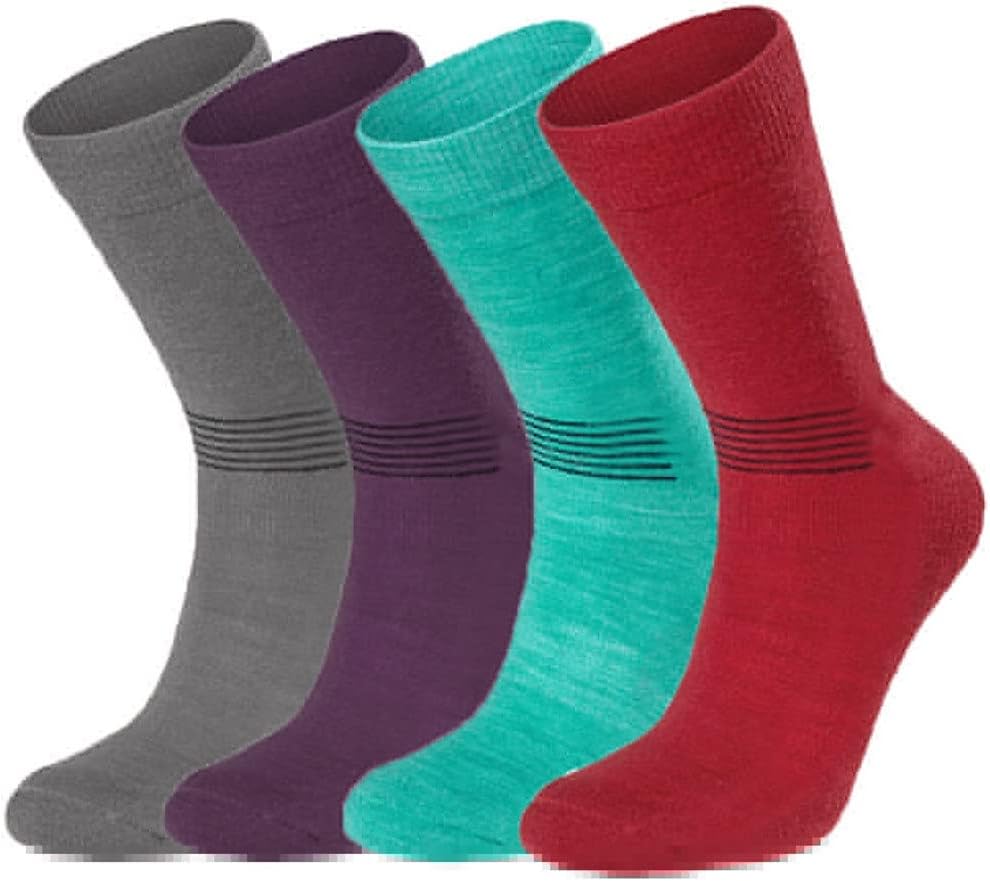 HBJWOV 4 Pairs Women Wool Socks Hiking Crew Cushion Boot Sock Wool Hiking Sock Trekking Outdoor Thermal Warm(E)