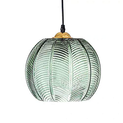 Lampe suspendue en verre nervuré vert avec abat-jour citrouille