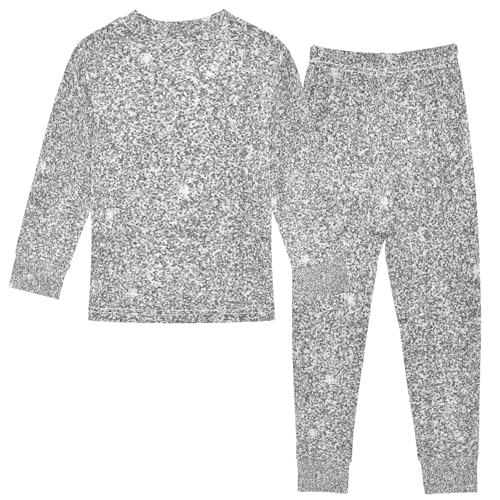 Bright Silver Glitter Pajama Sets Long Sleeve Top with Pants Cotton Soft Sleepwear 2 Piece Pjs Set Size 4T2